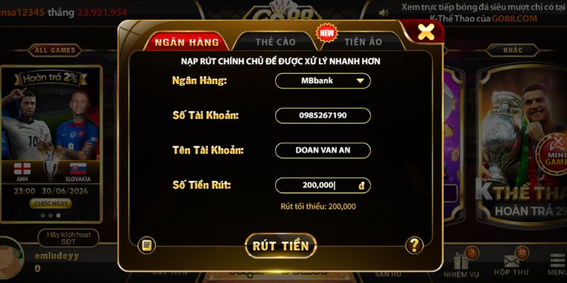 Rút tiền GO88 không để lộ thông tin cá nhân người chơi 